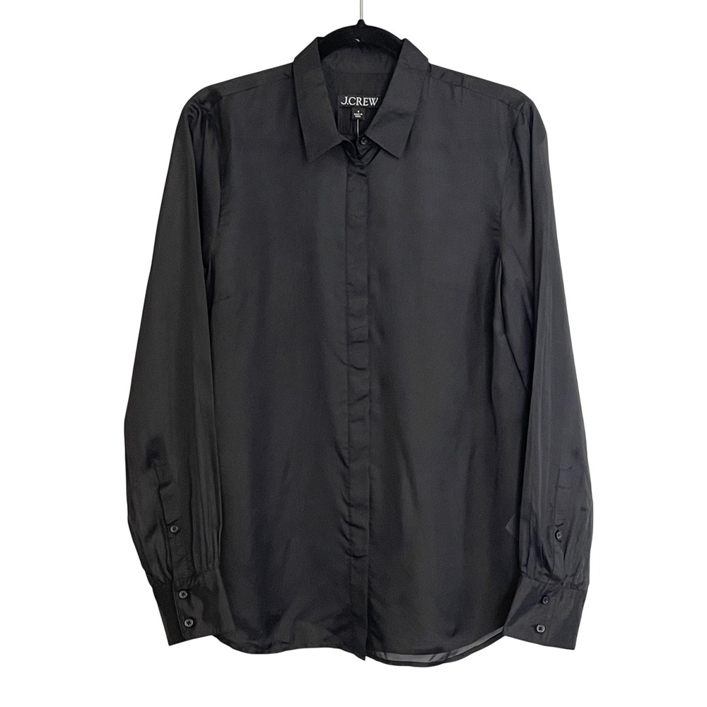 NWT J. Crew Black Sheer Viscose Button Down Shirt Long Sleeve Classic Women 8 8